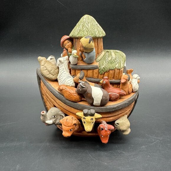 Noahs Ark Clay Figurine Folk Art Decor Maurelio Peru Animals Bible Religious - Picture 2 of 11